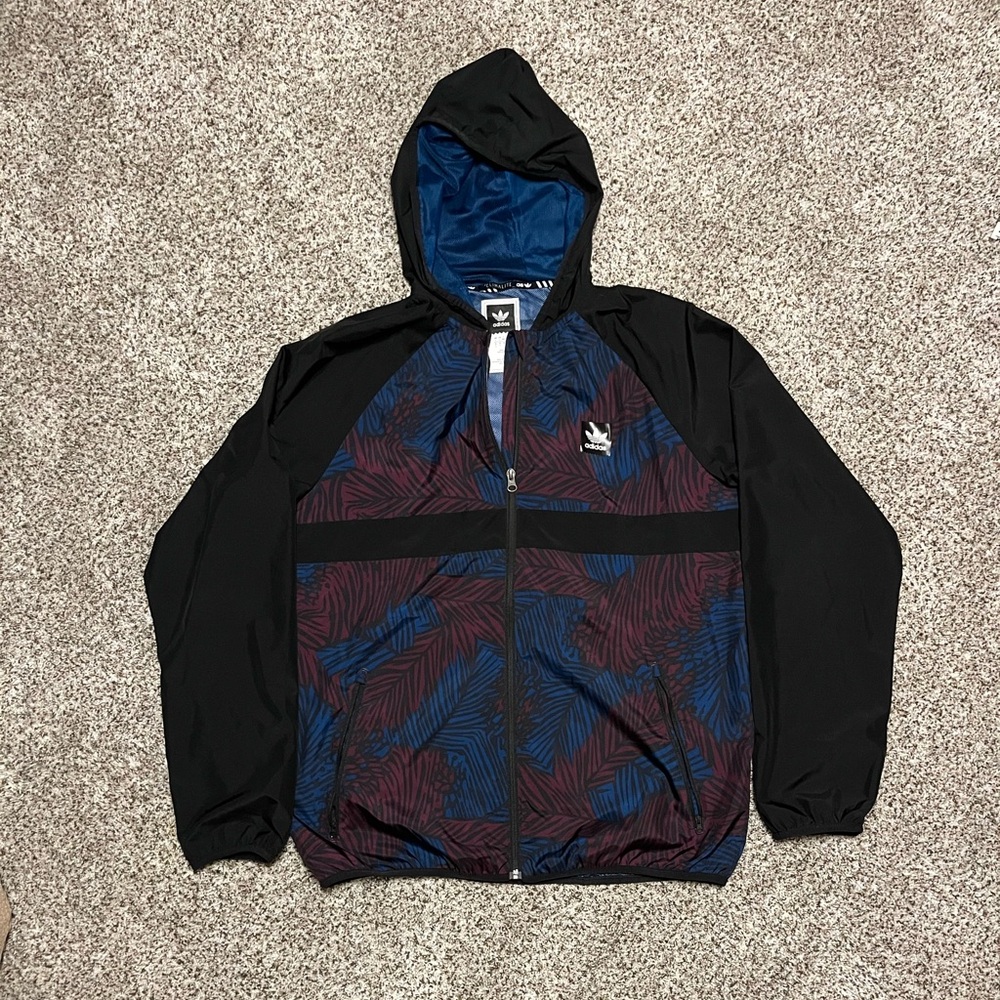 Adidas Black and Burgundy Windbreaker